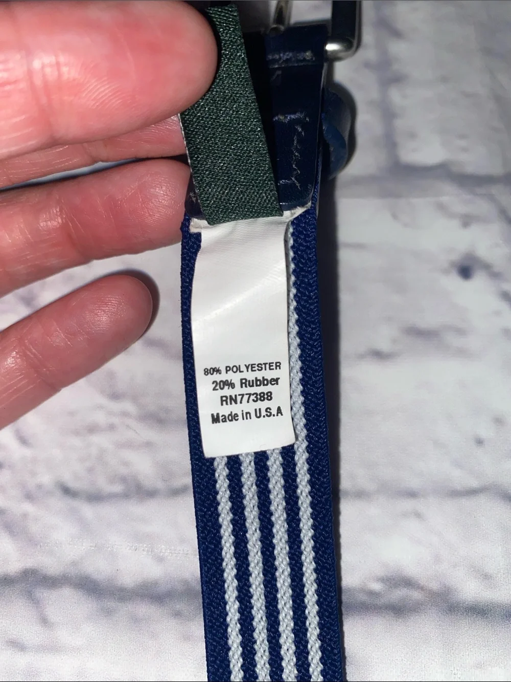 J. Crew Navy and White Striped Stretch Fabric Belt with Leather Trim Size M